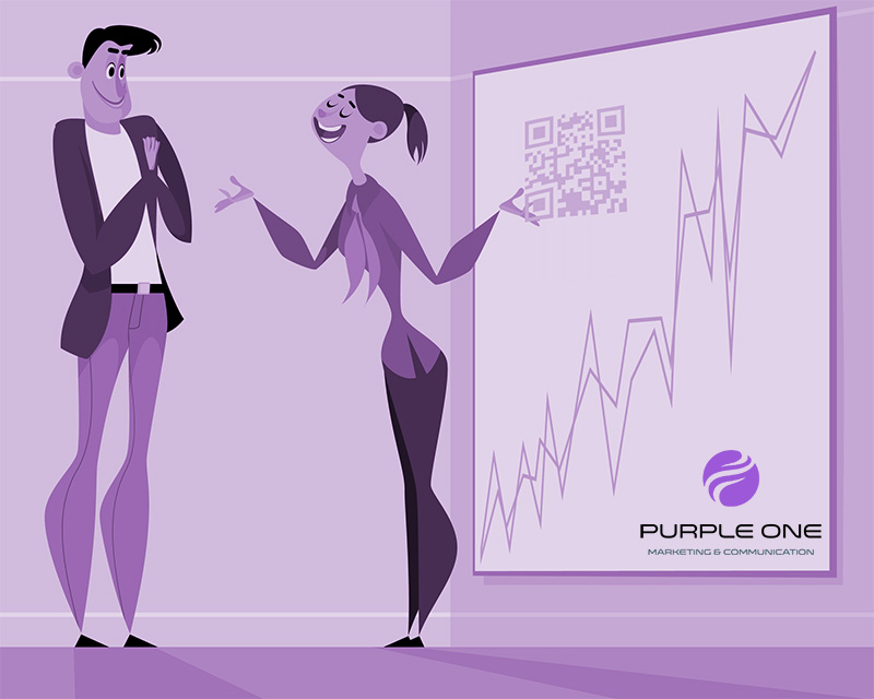 PurpleOne-services-produits<br />
Illsutration femme expliquant la croissance à un manager entousiaste